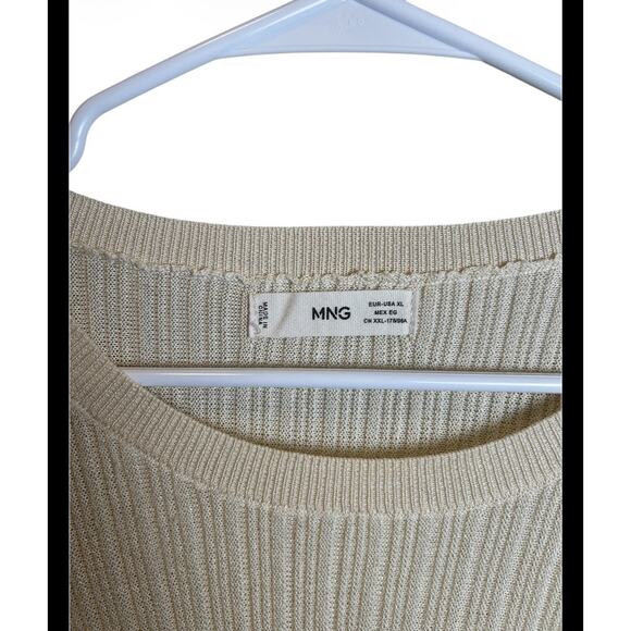 Mango Ribbed Knit Long Sleeve Sweater Beige Size XL - Picture 3 of 4
